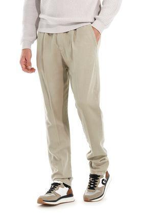 solid lyocell relaxed fit men's casual wear trousers - natural