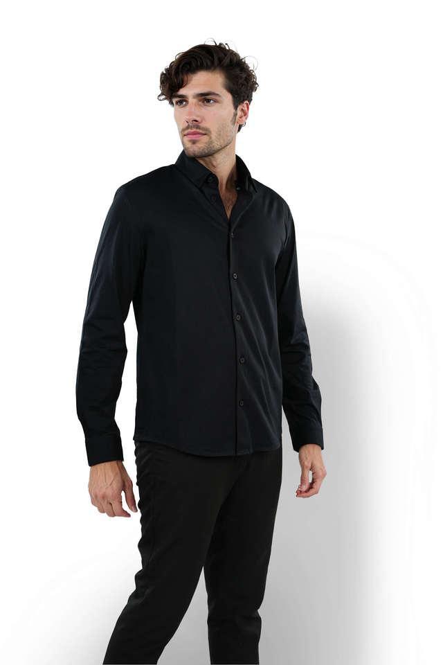 solid lyocell slim fit mens casual shirt