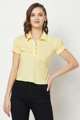 solid lyocell v neck women's top - yellow