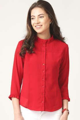 solid mandarin neck georgette women's casual wear shirt - red