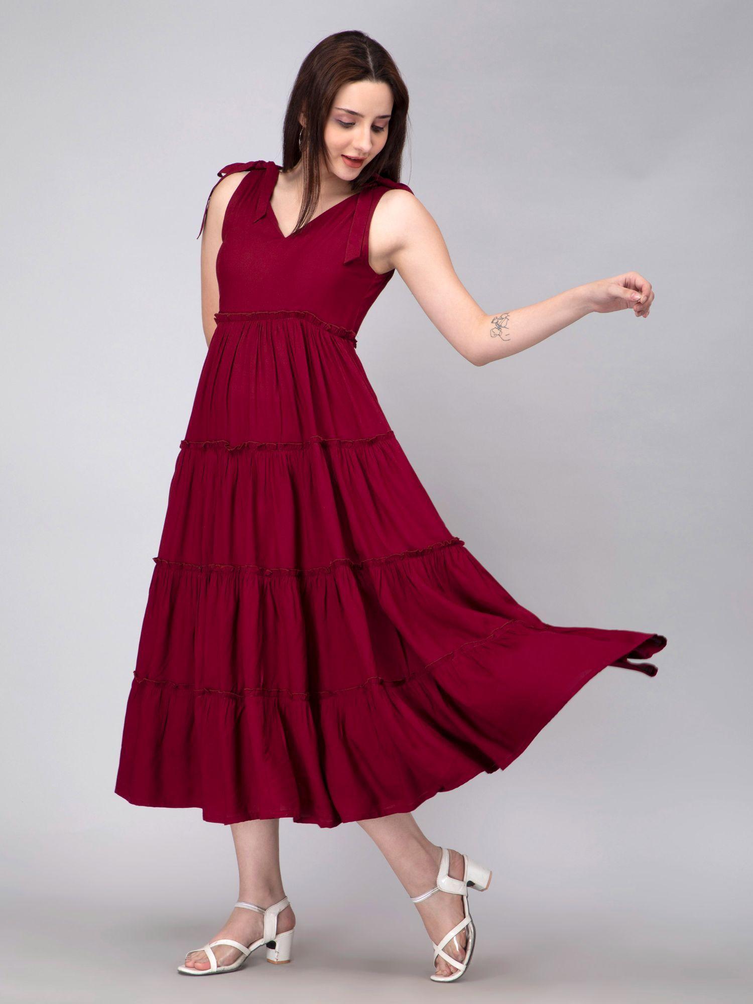 solid maroon tier dress with full bottom