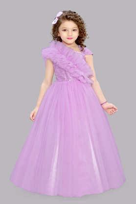 solid mesh asymmetric girls party wear gown - lavender