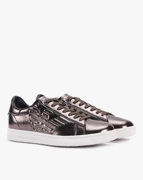 solid metallic embossed logo sneakers