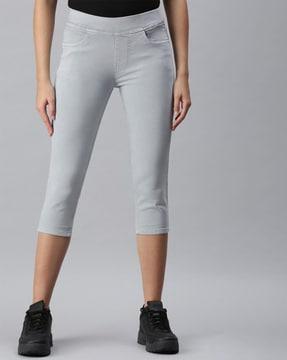 solid mid calf length jeggings