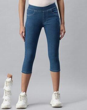 solid mid calf length jeggings