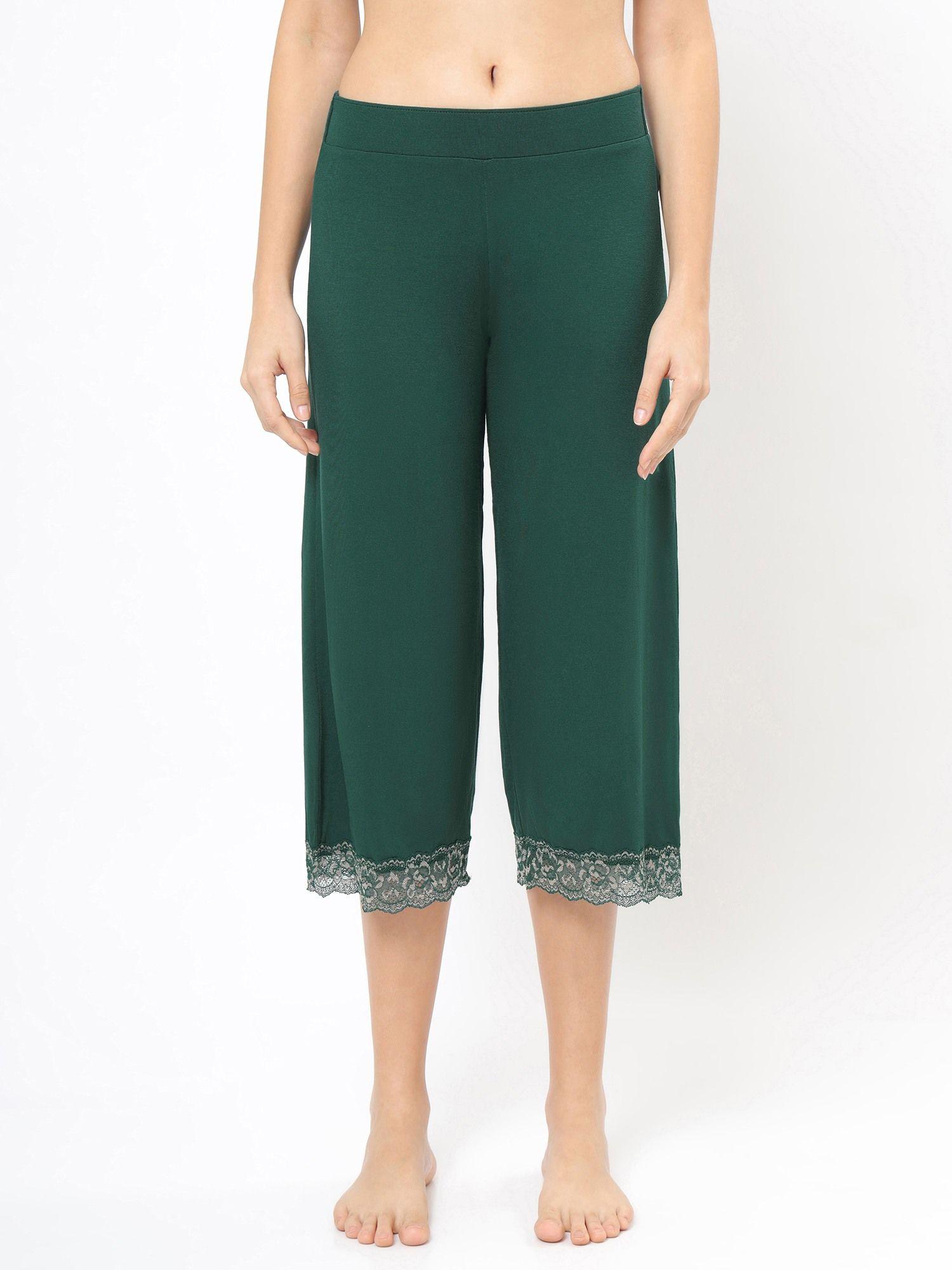 solid mid rise below knee pyjama bottom green