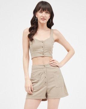 solid mid rise shorts for women