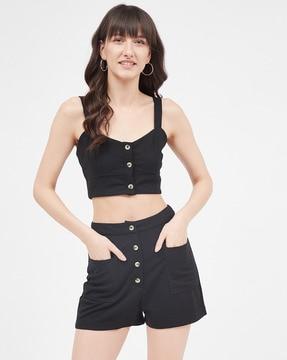 solid mid rise shorts for women