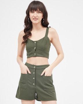 solid mid rise shorts for women