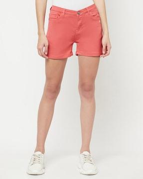 solid mid rise shorts