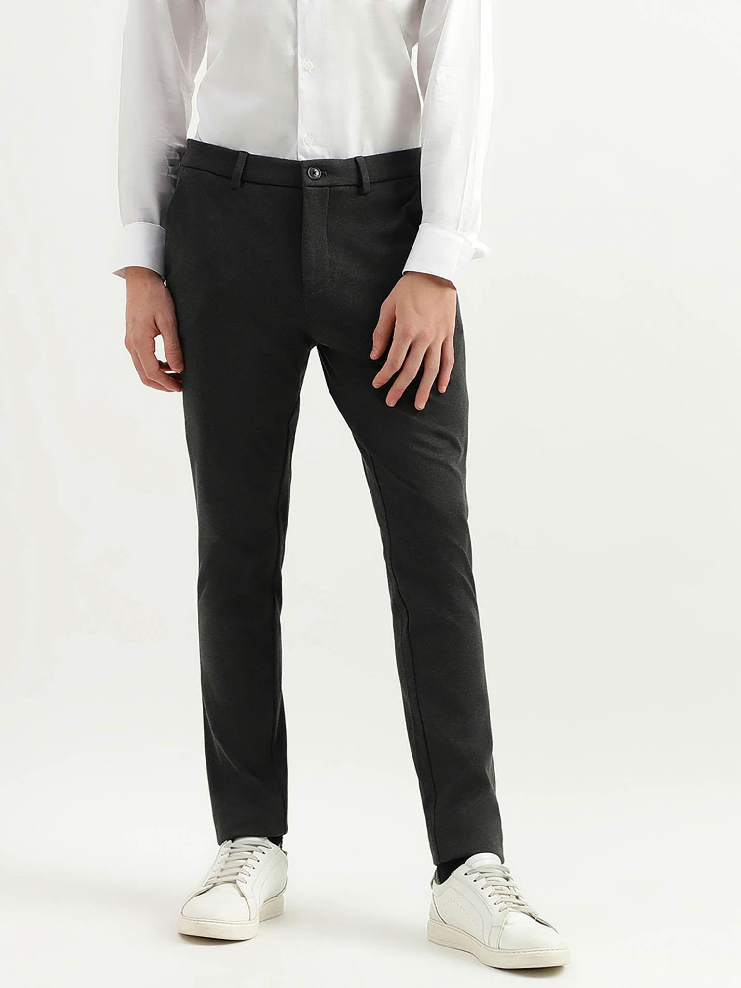 solid mid rise slim fit trousers grey