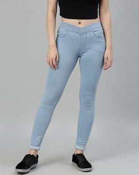 solid mid rise waist jeggings