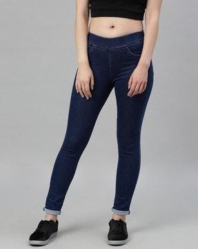 solid mid rise waist jeggings