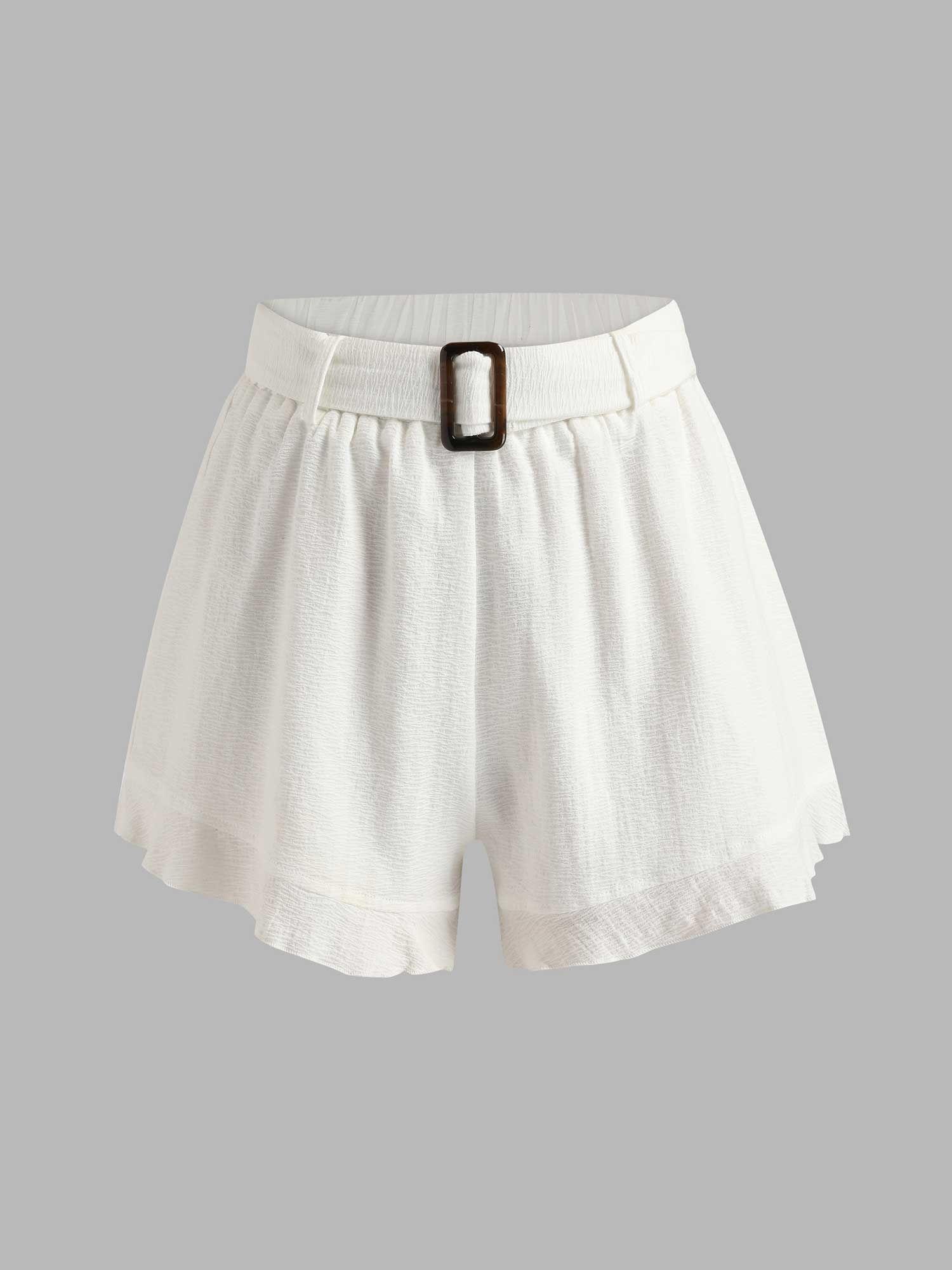 solid mini shorts with belt