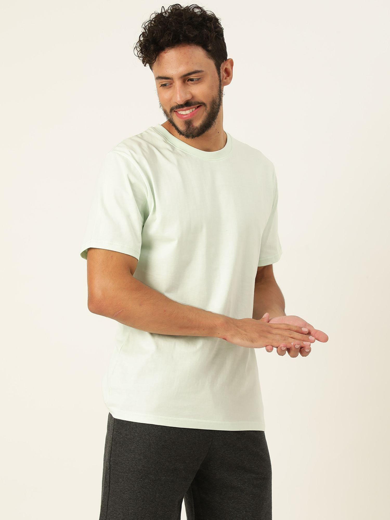 solid mint green round neck cotton relaxed fit t shirt