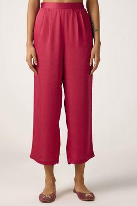 solid modal regular fit women's trousers - pink