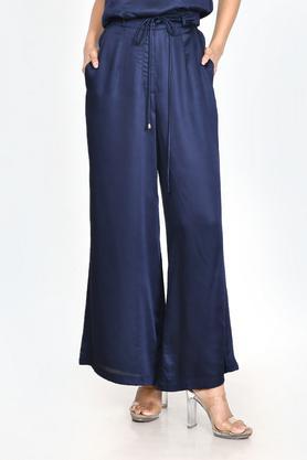 solid modal relaxed fit women's casual pants - blue