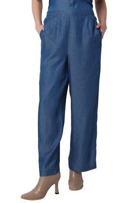 solid modal straight fit women's pants - blue