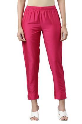 solid modal tapered fit women's pants - fuschia