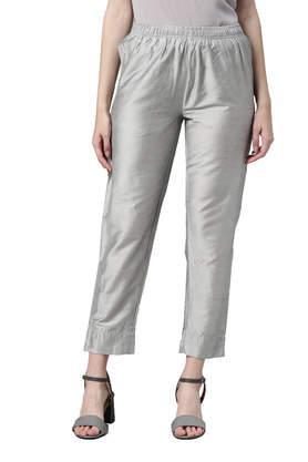 solid modal tapered fit women's pants - silver cloud