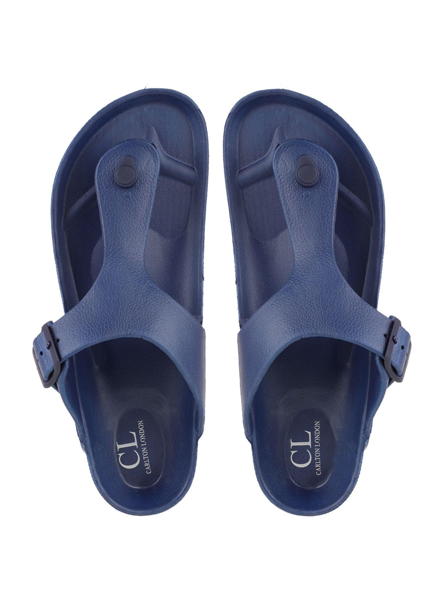 solid navy blue flip-flops