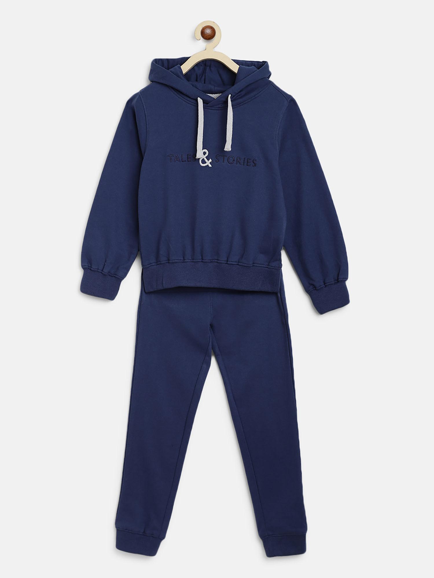 solid navy blue poly cotton sweatshirt & joggers (set of 2)