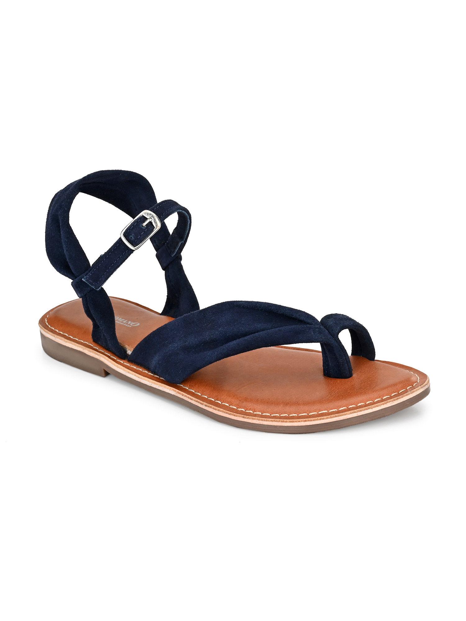 solid navy leather sandal