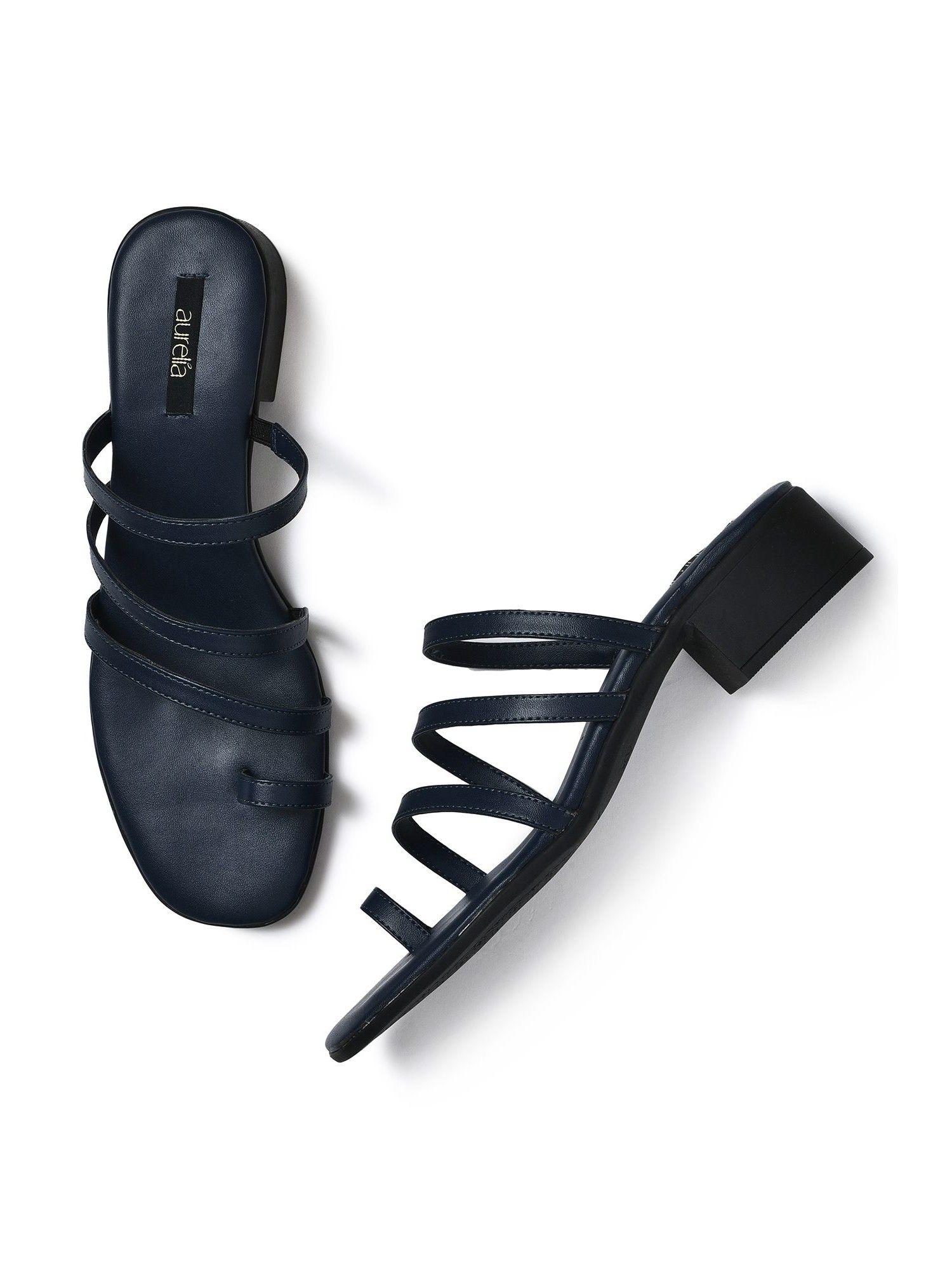 solid navy square block heel