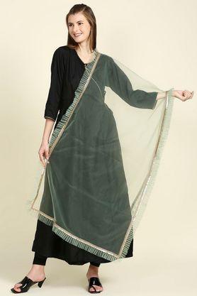 solid net sequins womens festive wear dupatta - pista green