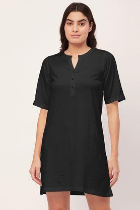 solid night dress for women jersey sleep shirt lounge dress - black