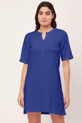 solid night dress for women jersey sleep shirt lounge dress - blue