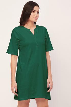 solid night dress for women jersey sleep shirt lounge dress - green