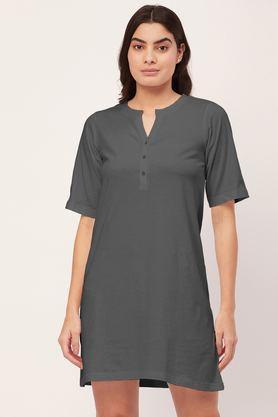 solid night dress for women jersey sleep shirt lounge dress - grey