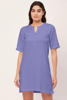 solid night dress for women jersey sleep shirt lounge dress - light blue