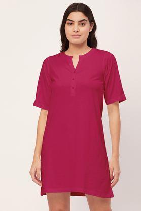 solid night dress for women jersey sleep shirt lounge dress - pink