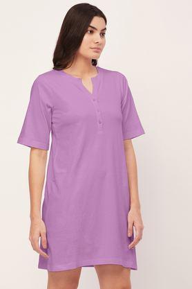 solid night dress for women jersey sleep shirt lounge dress - purple