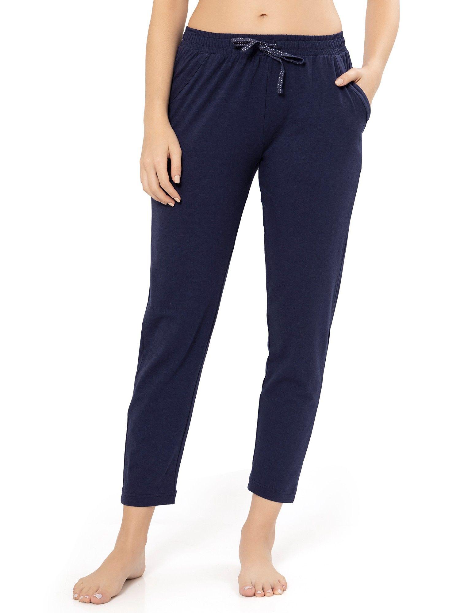 solid non padded non-wired mid rise pyjama pant - navy blue