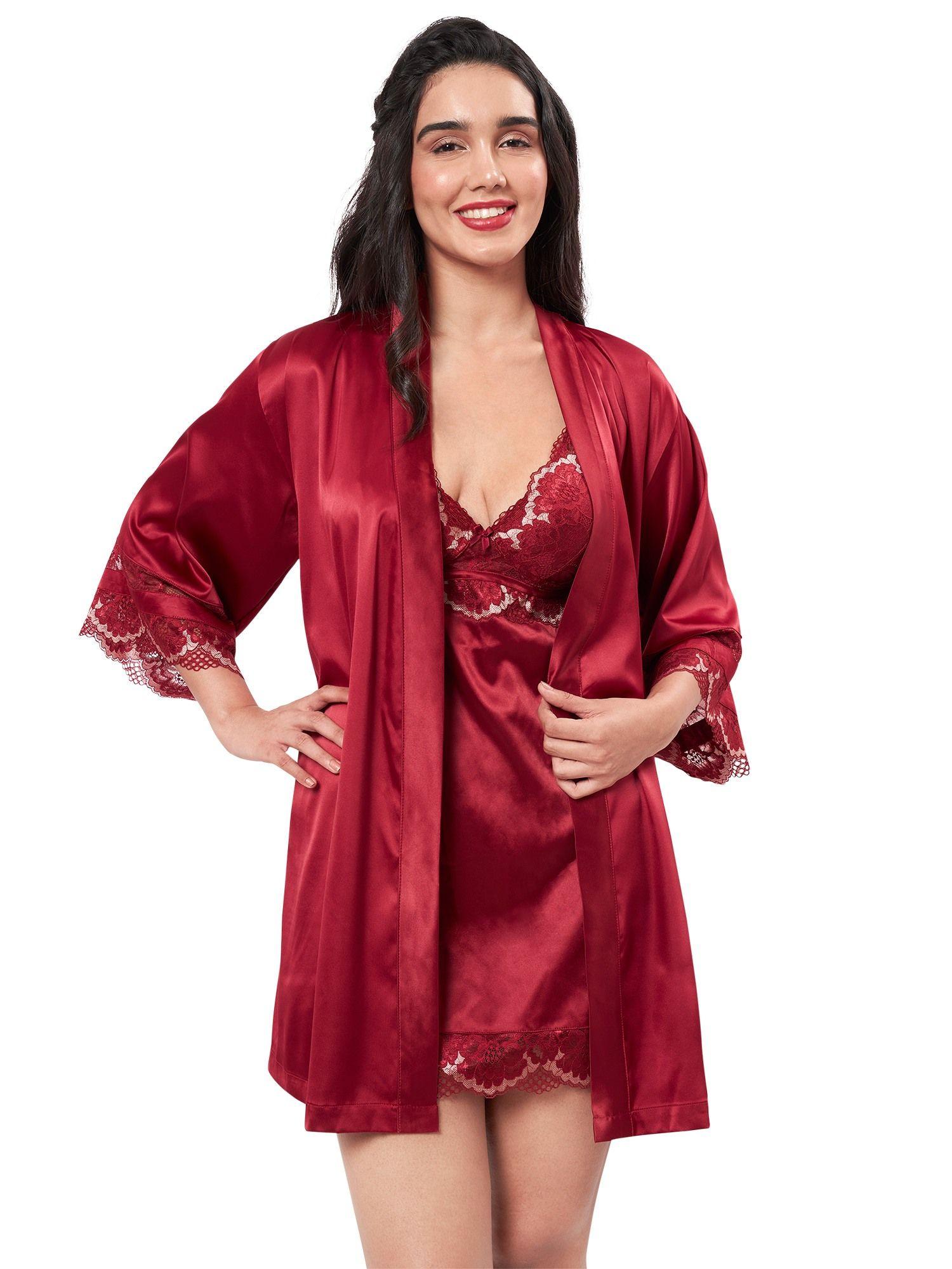 solid non padded v-neck three quarters sleeve above knee sleep robe red