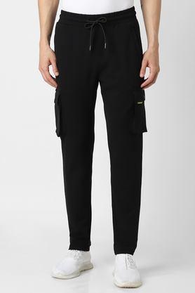 solid nylon regular fit men's track pants - black