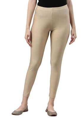 solid nylon slim fit women's leggings - gold