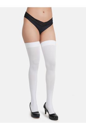 solid nylon women's opaque thigh high stockings - white