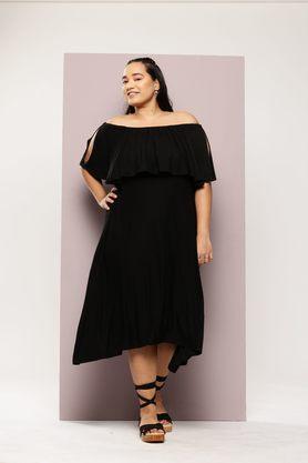 solid off shoulder jersey women's knee length dress - black