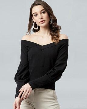 solid off-shoulder sleeves top