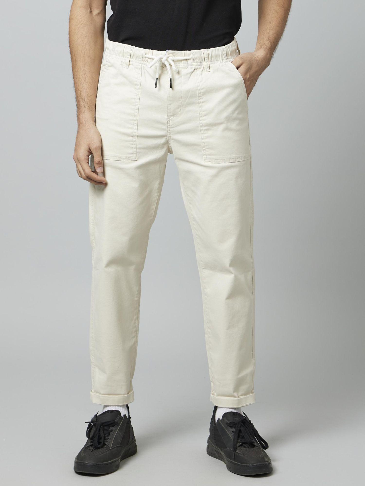 solid off white cotton 24 hr trouser