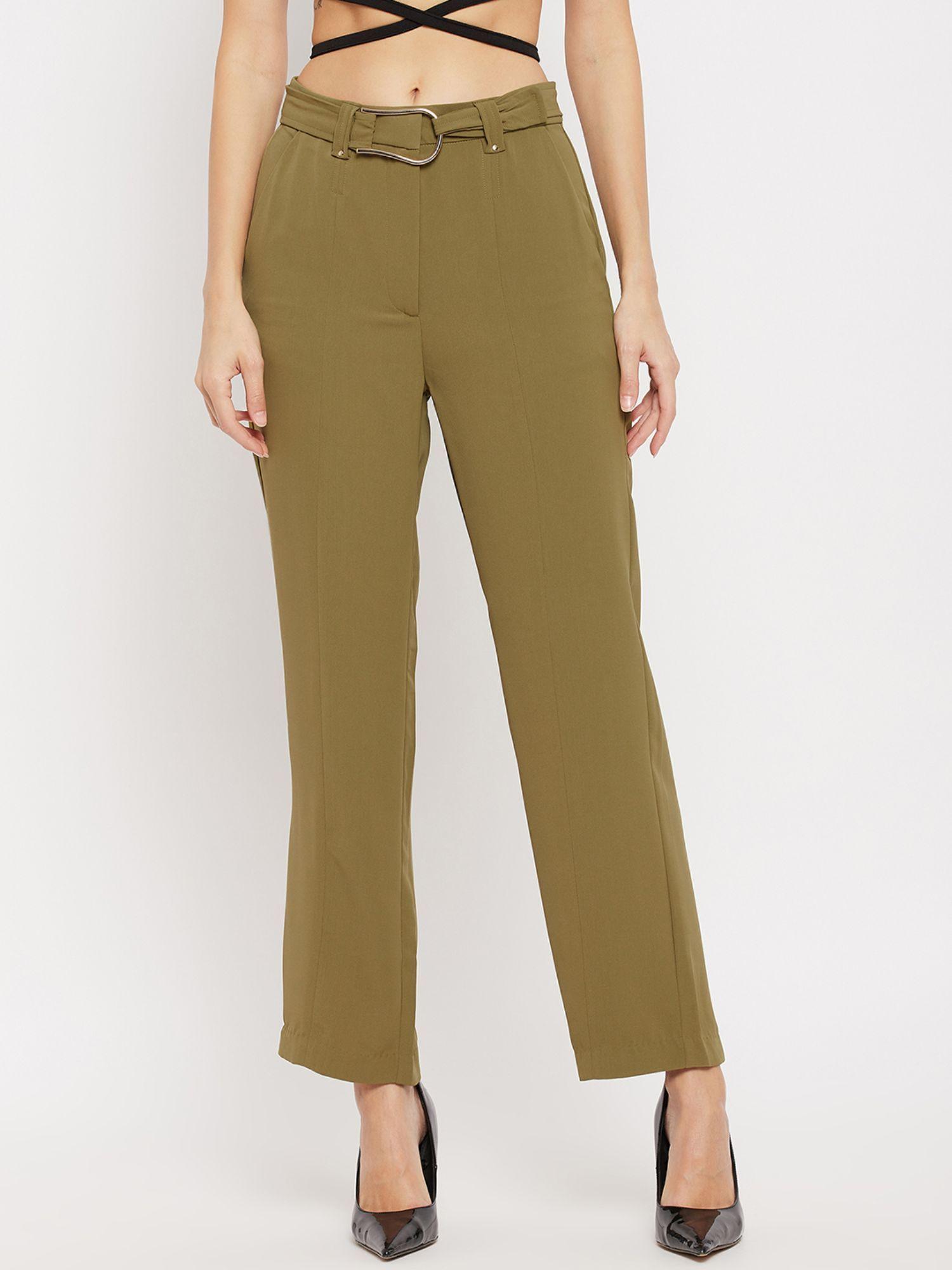 solid olive trousers with belt (set of 2)