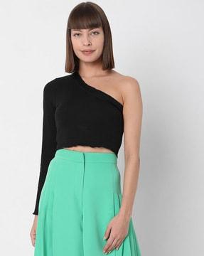 solid one-shoulder top