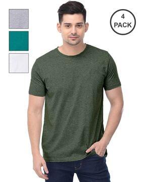 solid pack of 4 men regular fit round-neck t-shirts