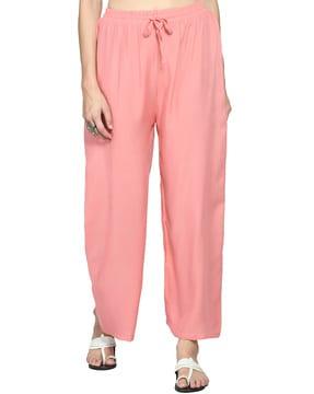 solid palazzos with elasticated drawstring waistband