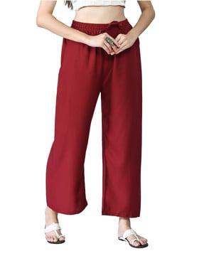 solid palazzos with elasticated drawstring waistband