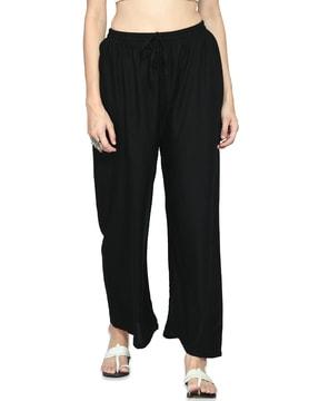 solid palazzos with elasticated drawstring waistband